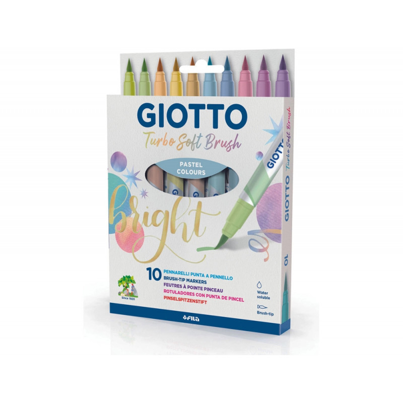 Feutre giotto turbo soft brush coloris pastel assortis pochette 10 unites