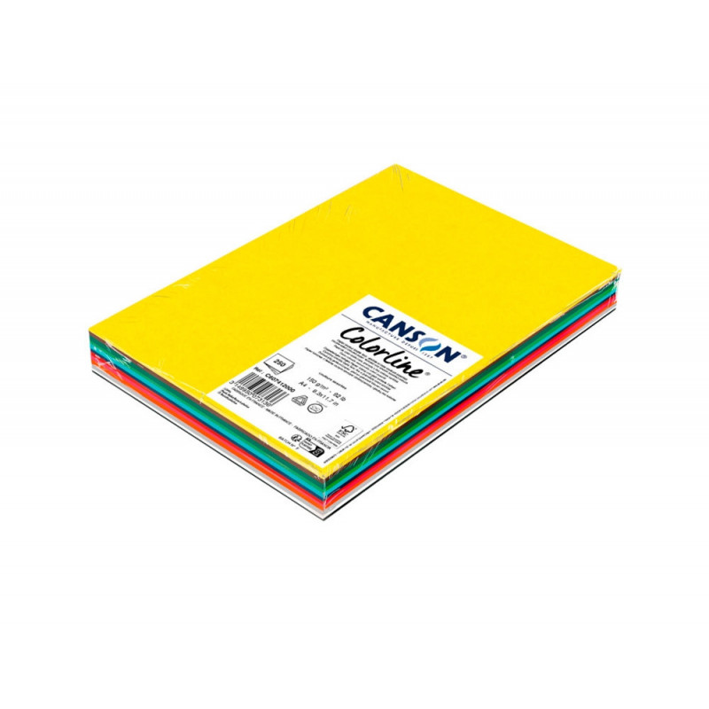 Papier dessin canson colorline a4 150g face lisse/face legerement grainee 150g a4 coloris assortis