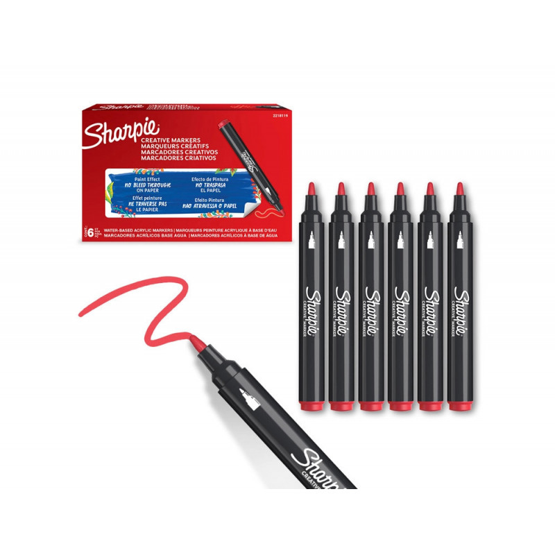 Marqueur sharpie creatif pointe ogive trait 2,5mm encre acrylique coloris rouge