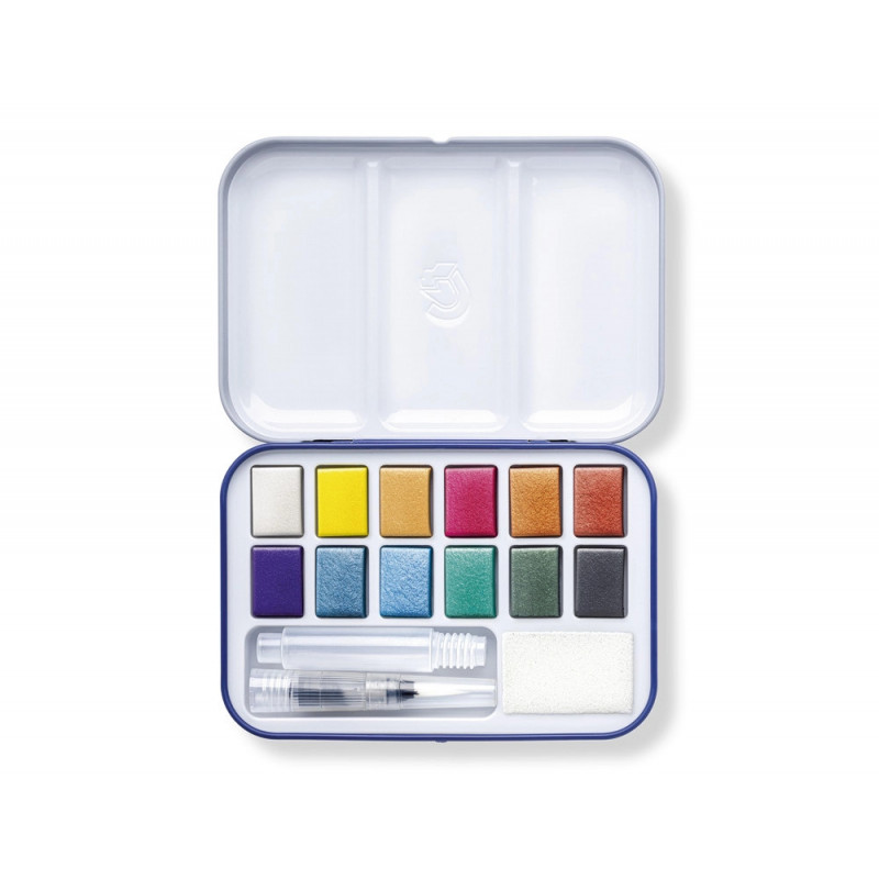 Peinture aquarelle staedtler 8880 design journey coloris metalliques assortis 12 unites coffret metallique