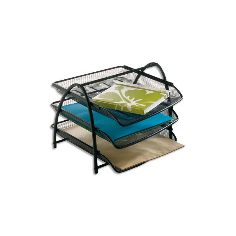 ALBA Set de 3 corbeilles à courrier en métal Noir MESHTRAY3N