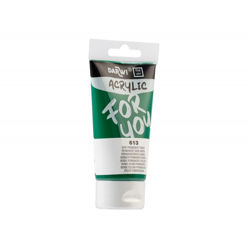 Peinture darwi for you acrylic tube 75ml coloris vert permanent fonce
