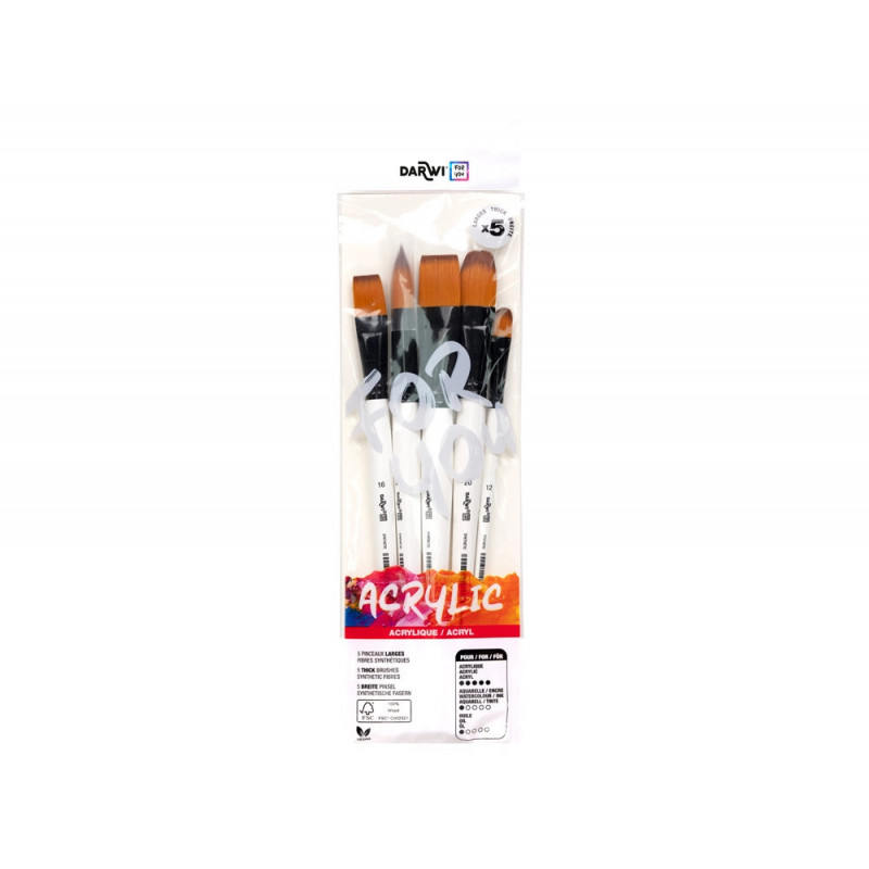 Pinceau darwi for you acrylic large poils souples synthetiques set 5 unites