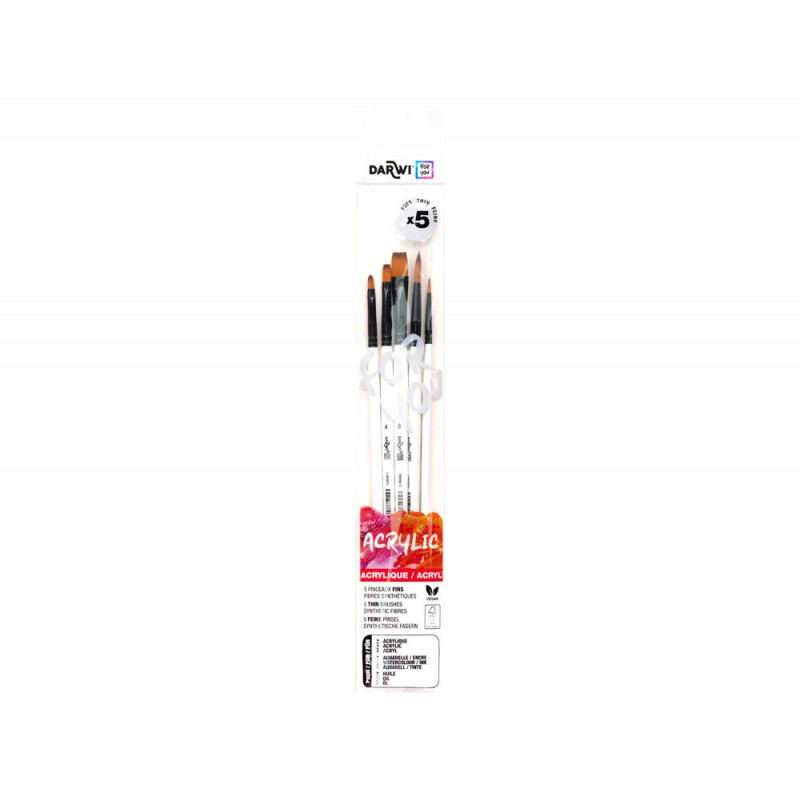 Pinceau darwi for you acrylic fin poils souples synthetiques set 5 unites