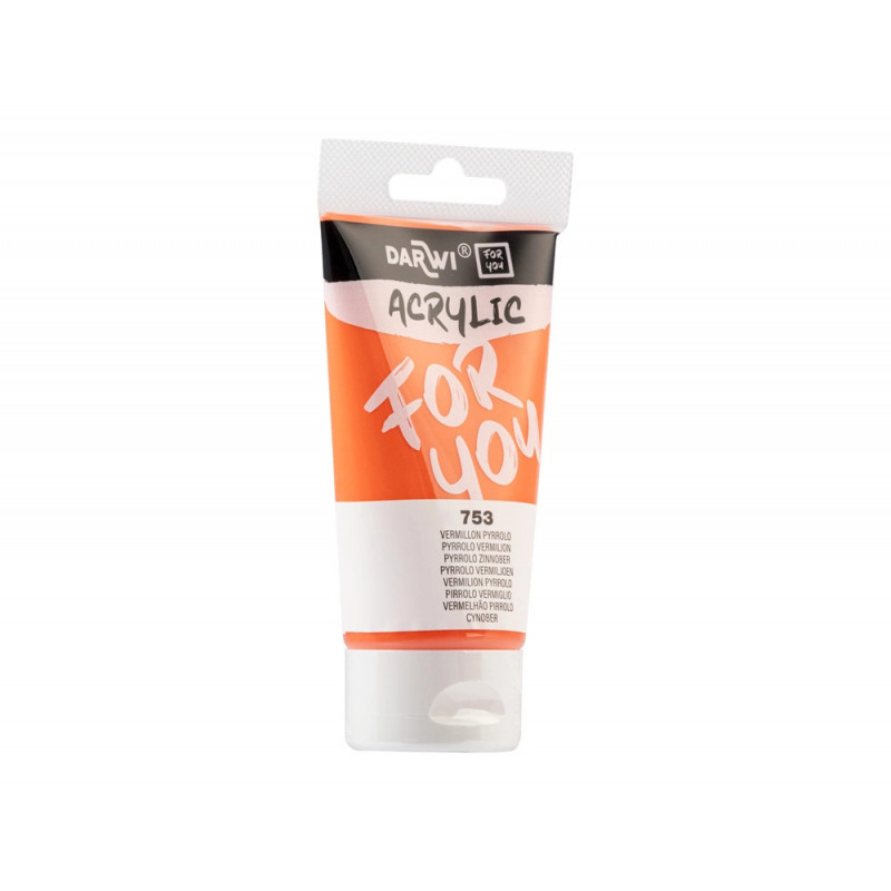 Peinture darwi for you acrylic tube 75ml coloris vermillon pyrrolo