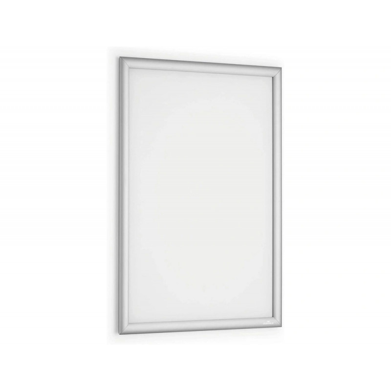 Cadre affichage durable snapframe a2 aluminium film transparent antireflet coins droits coloris argent