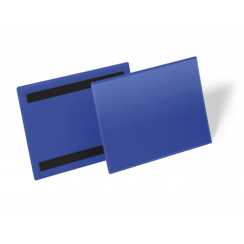 Pochette magnetique durable magnetique a5 paysage coloris bleu lot 50 unites