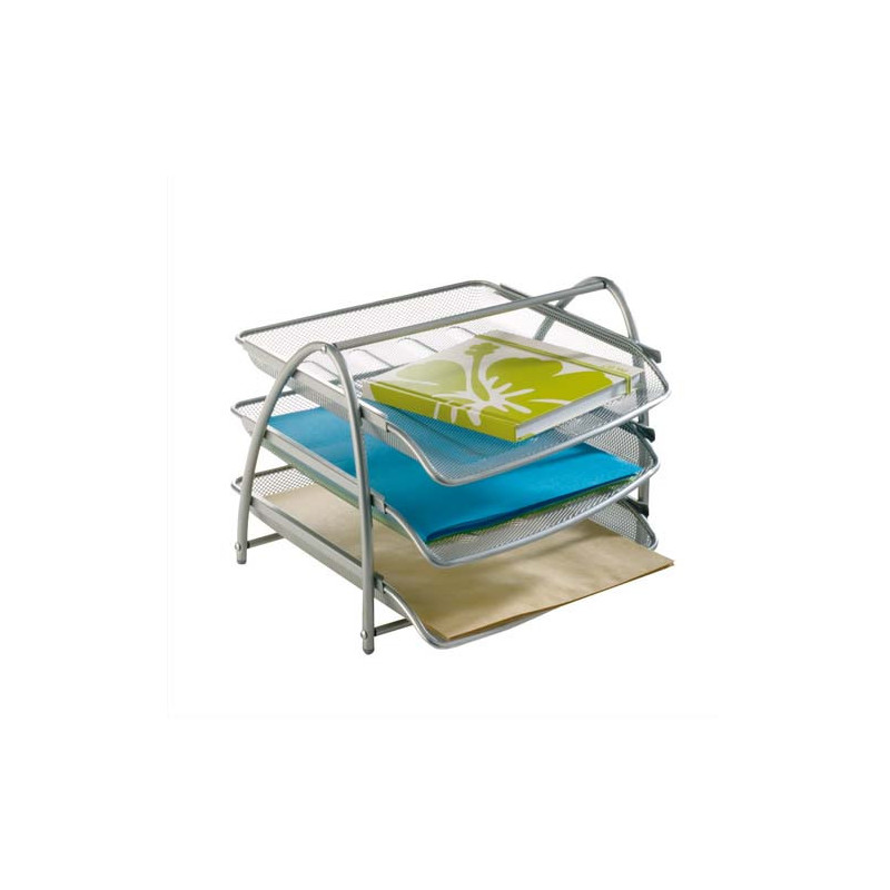 ALBA Set de 3 corbeille à courrier en métal Argenté MESHTRAY3 M