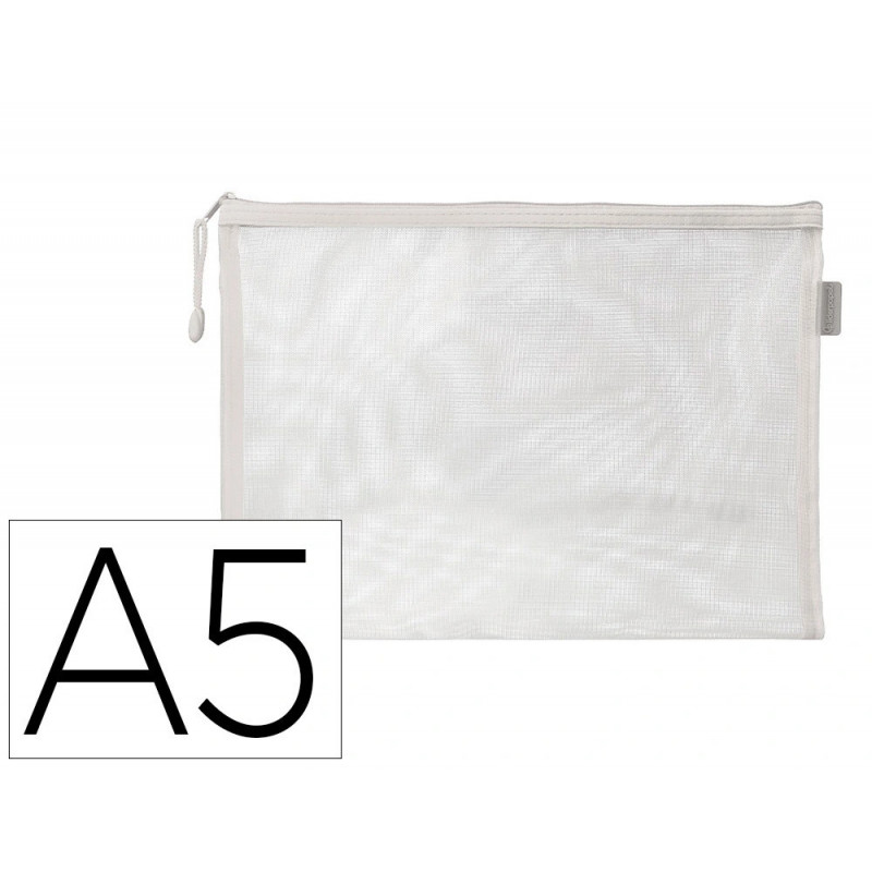 Pochette zip liderpapel a5 multiusage fermeture eclair polyester transpirable coloris blanc