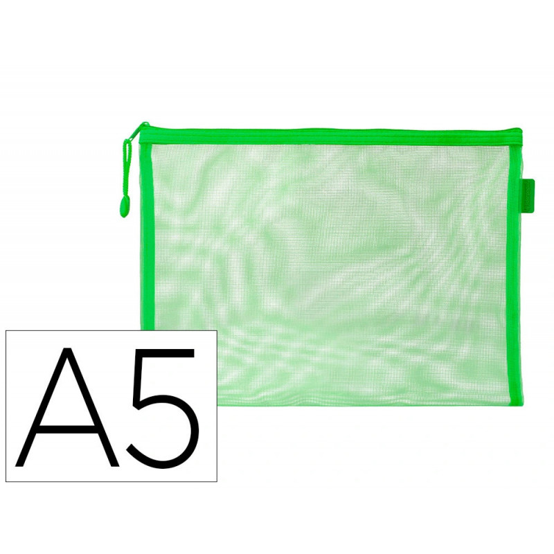 Pochette zip liderpapel a5 multiusage fermeture eclair polyester transpirable coloris vert pastel