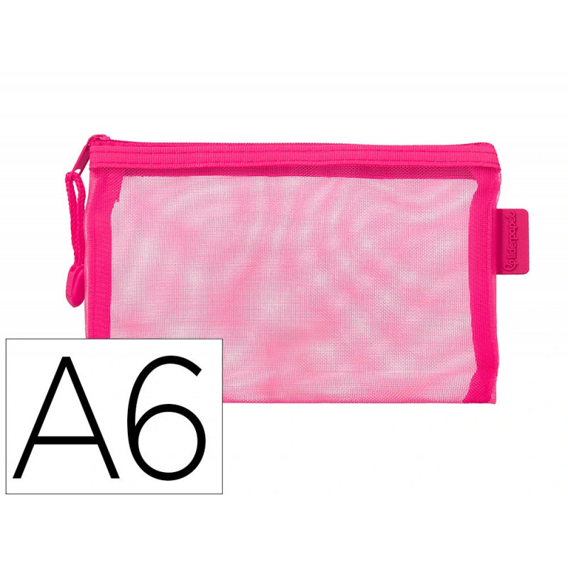 Pochette zip liderpapel a6 multiusage fermeture eclair polyester transpirable coloris rose