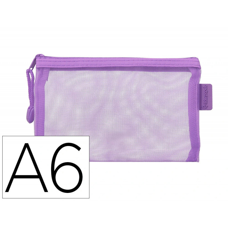 Pochette zip liderpapel a6 multiusage fermeture eclair polyester transpirable coloris violet