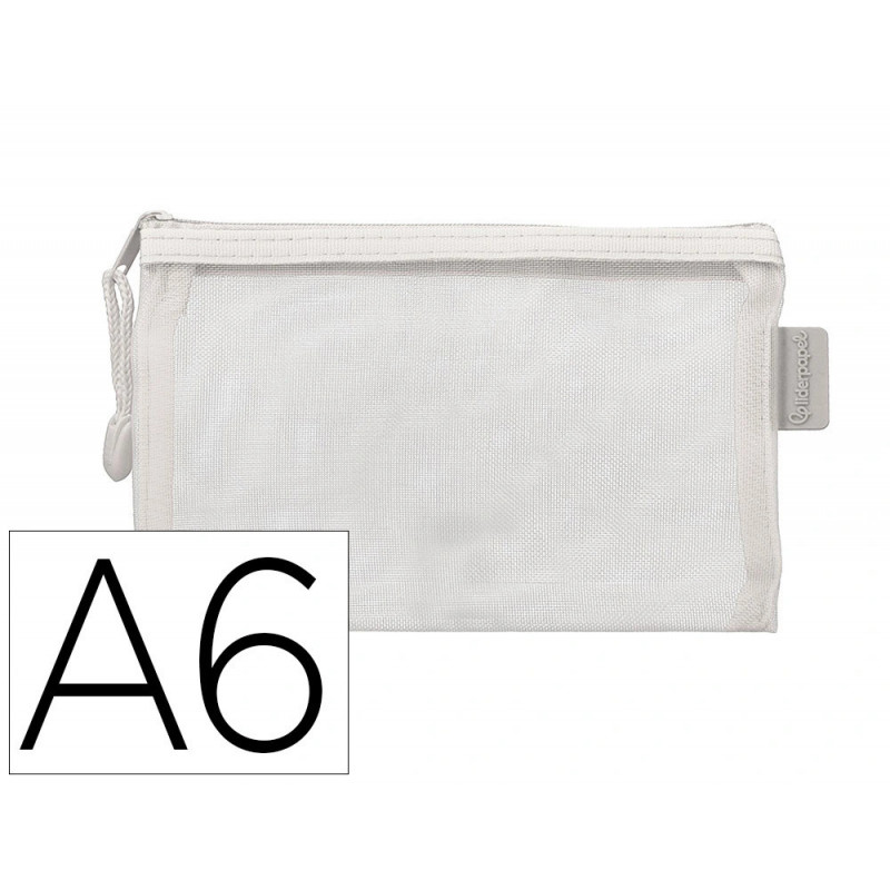 Pochette zip liderpapel a6 multiusage fermeture eclair polyester transpirable coloris blanc