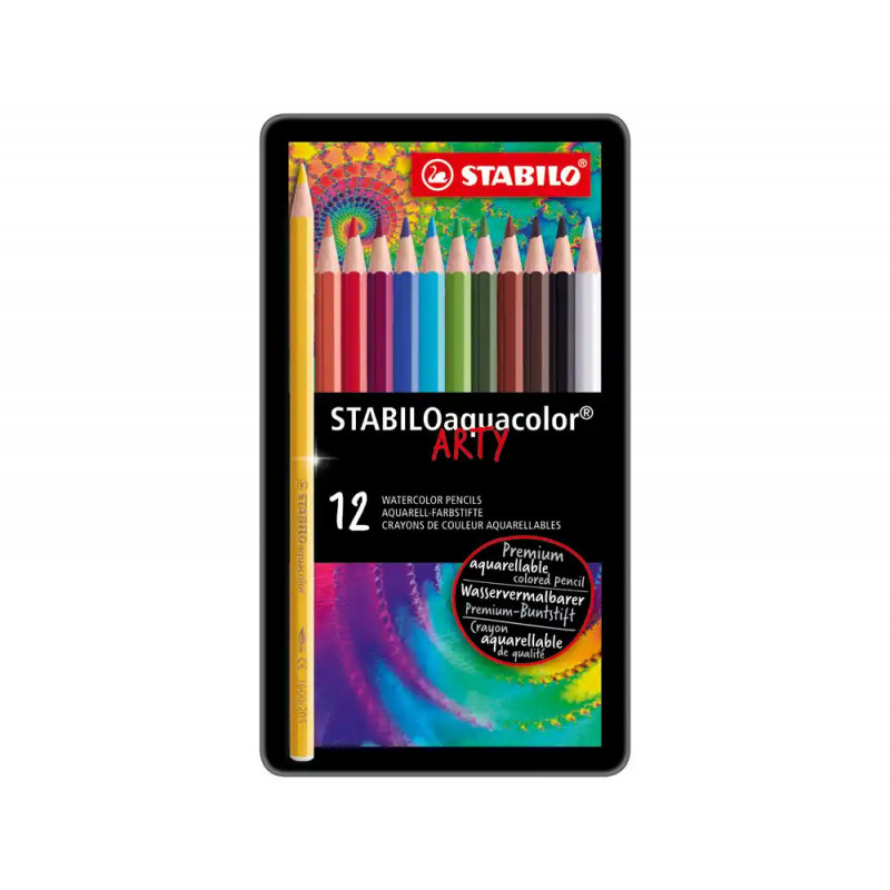 Crayon couleur stabiloaquacolor arty aquarellable mine 2,8mm boite metal 12 unites