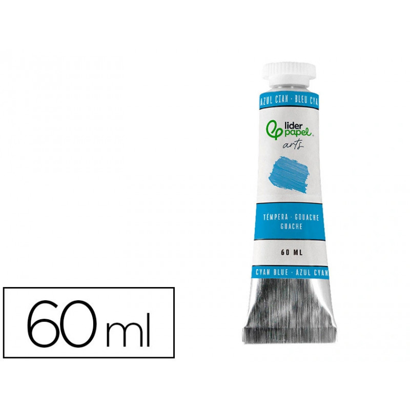 Peinture gouache tempera liderpapel tube en aluminium de 60 ml coloris bleu cyan
