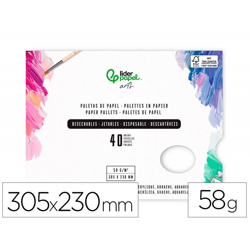 Palette jetable pour melange liderpapel en plastique pour peinture 40 feuilles 58g/m2