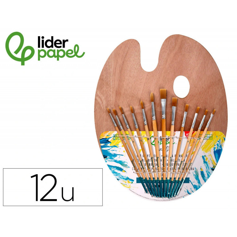 Pinceaux liderpapel poil synth tique pack de 12 unites avec pointes et tailles assorties + palette en bois