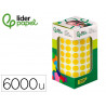 Pastille adhesive liderpapel diametre 10,5mm coloris jaune rouleau 6000 unites boite carton