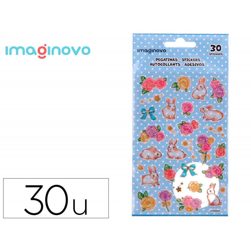 Autocollants imaginovo fleurs et lapins en papier 190x104 mm sous blister
