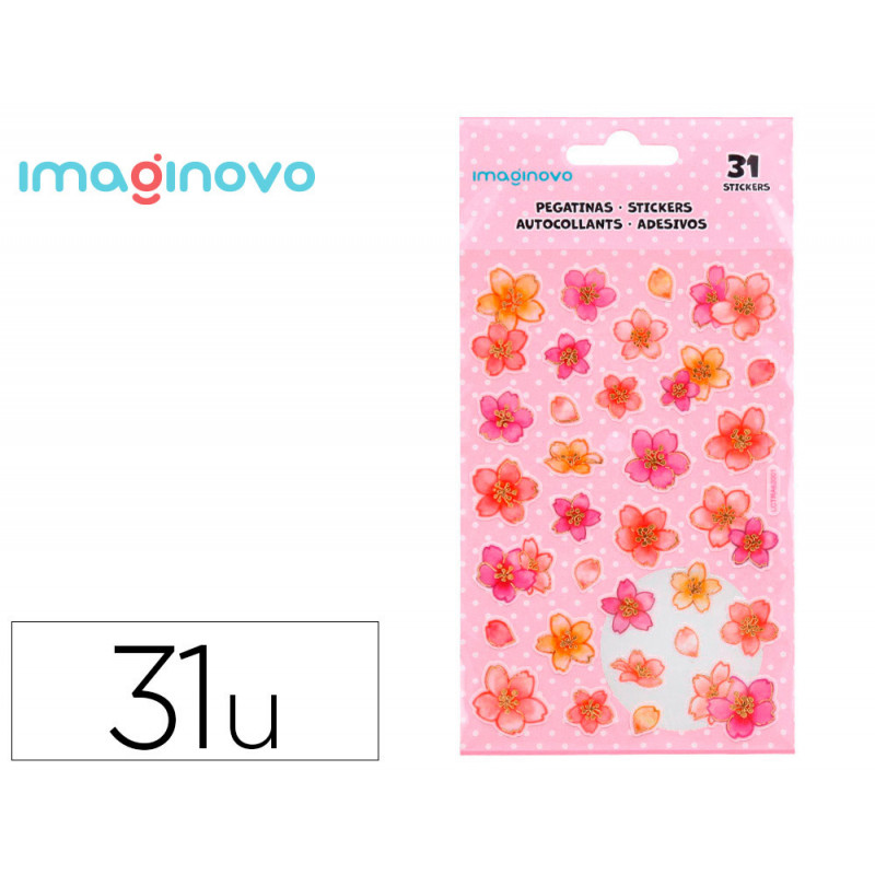 Autocollants imaginovo fleurs roses en papier 190x104 mm sous blister