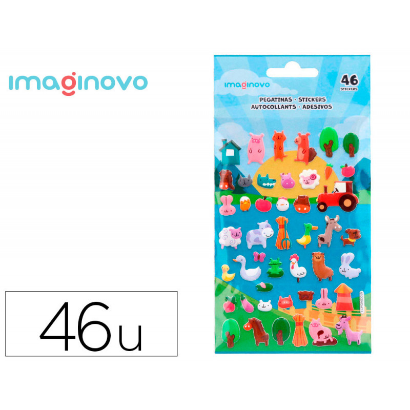 Autocollants imaginovo cute animaux ferme en relief 190x105 mm sous blister