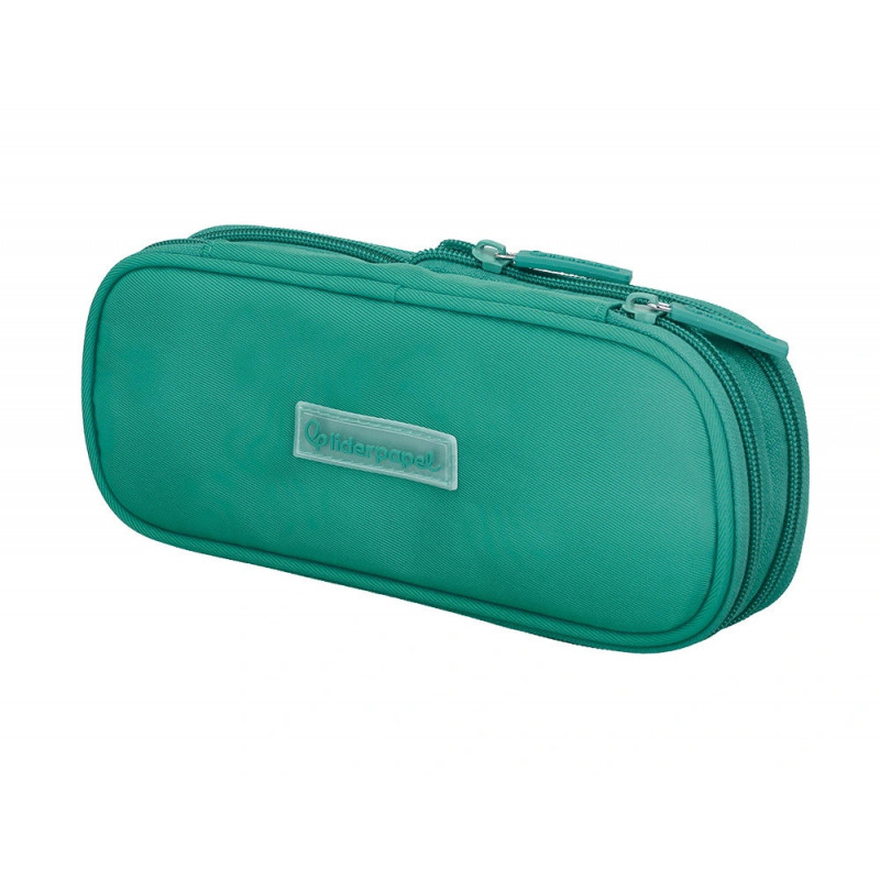 Trousse liderpapel color pop 2 fermetures eclair avec 1 compartiment extensible coloris turquoise 230x60mm