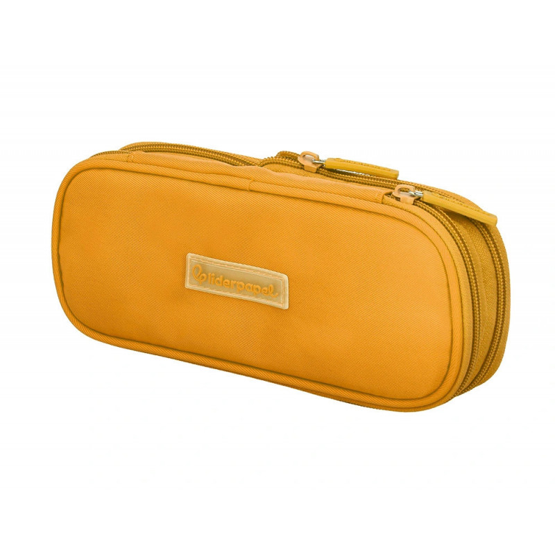 Trousse liderpapel color pop 2 fermetures eclair avec 1 compartiment extensible coloris jaune 230x60mm