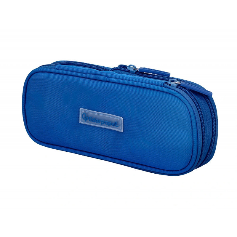 Trousse liderpapel color pop 2 fermetures eclair avec 1 compartiment extensible coloris bleu 230x60mm