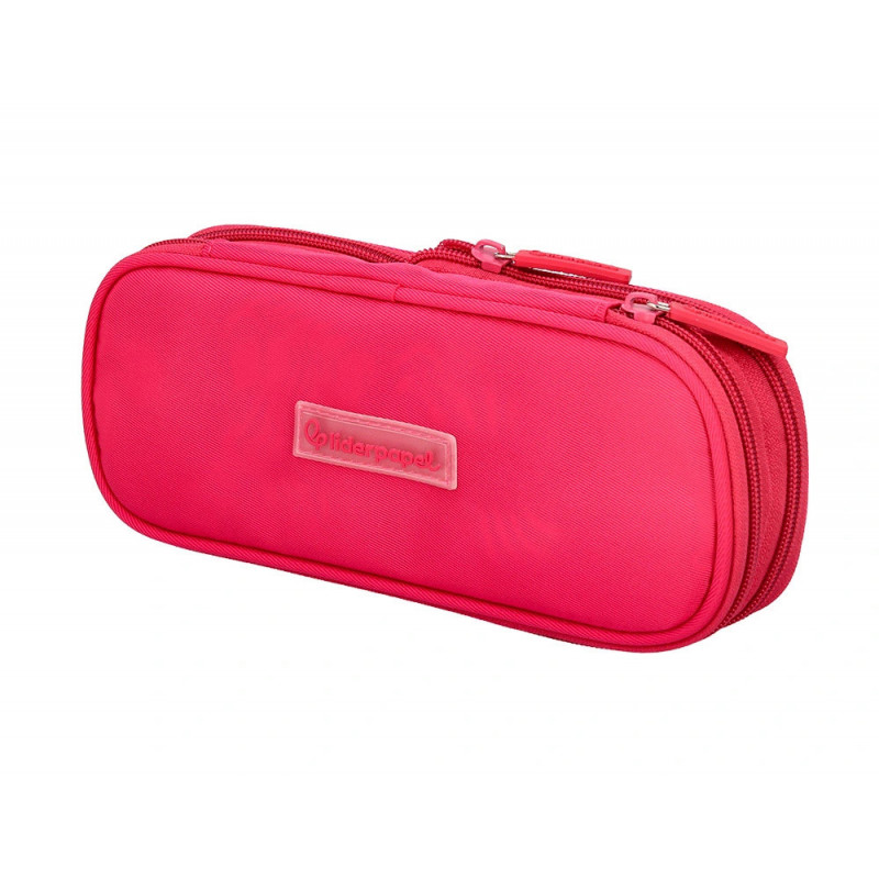 Trousse liderpapel color pop 2 fermetures eclair avec 1 compartiment extensible coloris rose fuschia 230x60mm