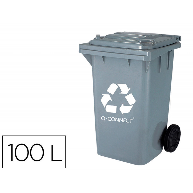 Poubelle q-connect conteneur plastique couvercle 100l 470x750x370mm déchets organiques coloris gris