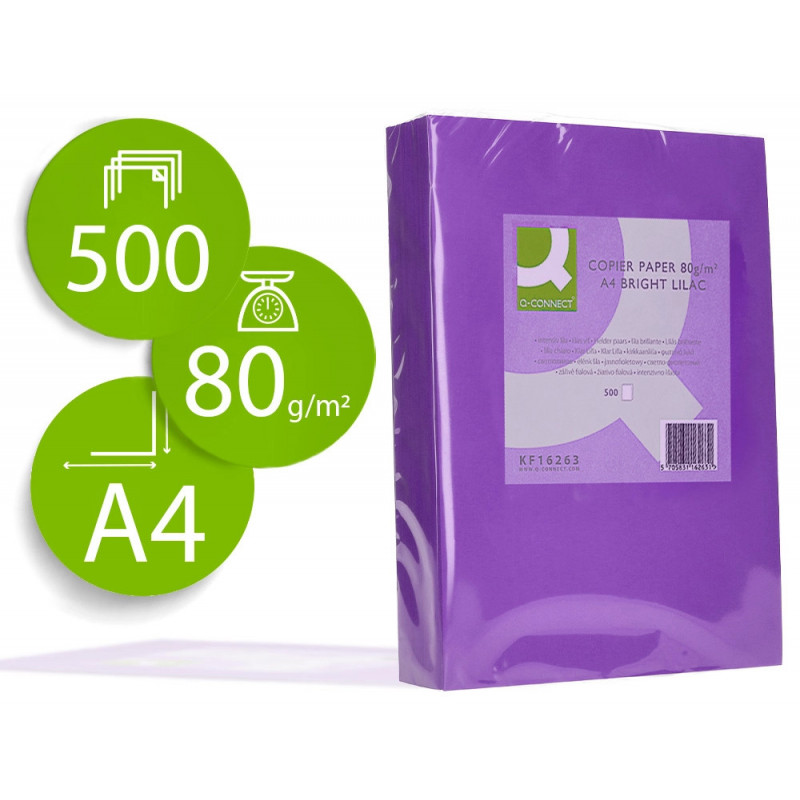 Papier couleur q-connect multifonction a4 80g/m2 unicolore lilas ramette 500 feuilles