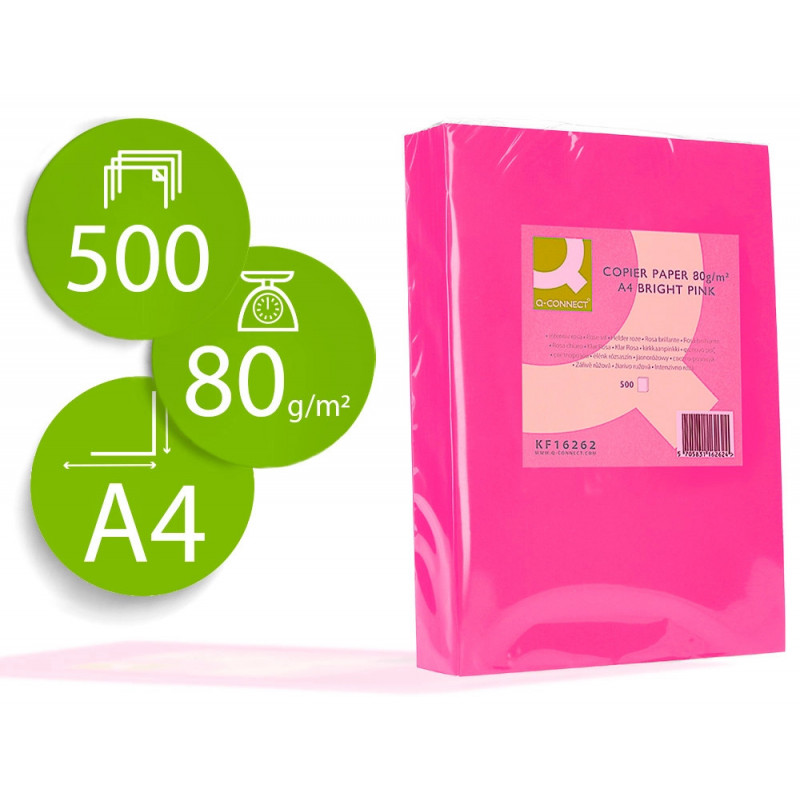 Papier couleur q-connect multifonction a4 80g/m2 unicolore rose intense ramette 500 feuilles