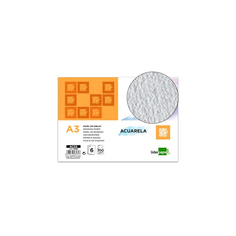 Papier dessin liderpapel aquarelle grain moyen 300g/m2 format a3 420x297mm minipack 6f