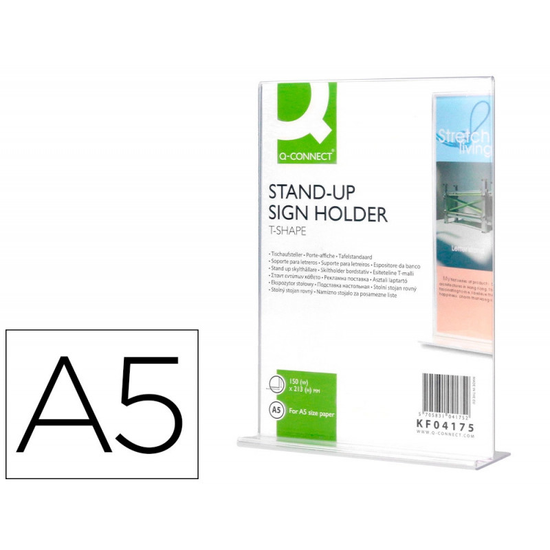Porte-visuels q-connect 02 forme t 2 faces plexiglas format a5 cartes menu restaurants feuillets informatifs