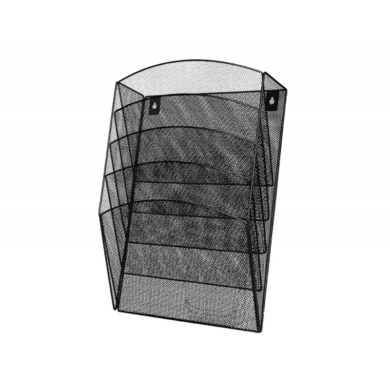 Corbeille murale q-connect 5 cases a4 vertical présentoir métallique 315x93x440mm coloris noir