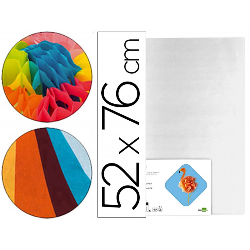 Papier de soie liderpapel 52x76cm 18g/m2 unicolore blanc sachet 25f
