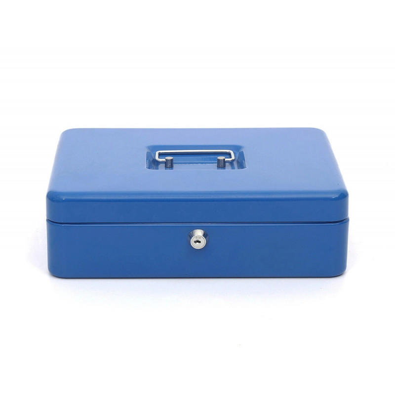 Caisse monnaie q-connect structure acier 0.8mm épaisseur plateau amovible espace billets 300x240x90mm coloris bleu