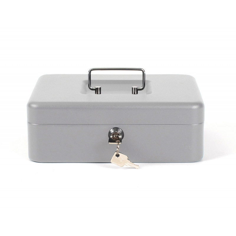 Caisse monnaie q-connect structure acier 0.8mm épaisseur plateau amovible espace billets 250x180x90mm coloris argent
