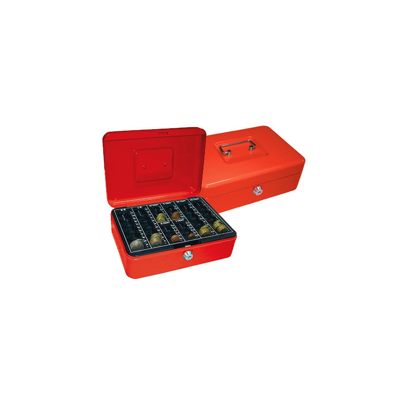 Caisse monnaie q-connect structure acier 0.8mm épaisseur plateau amovible espace billets 250x180x90mm coloris rouge