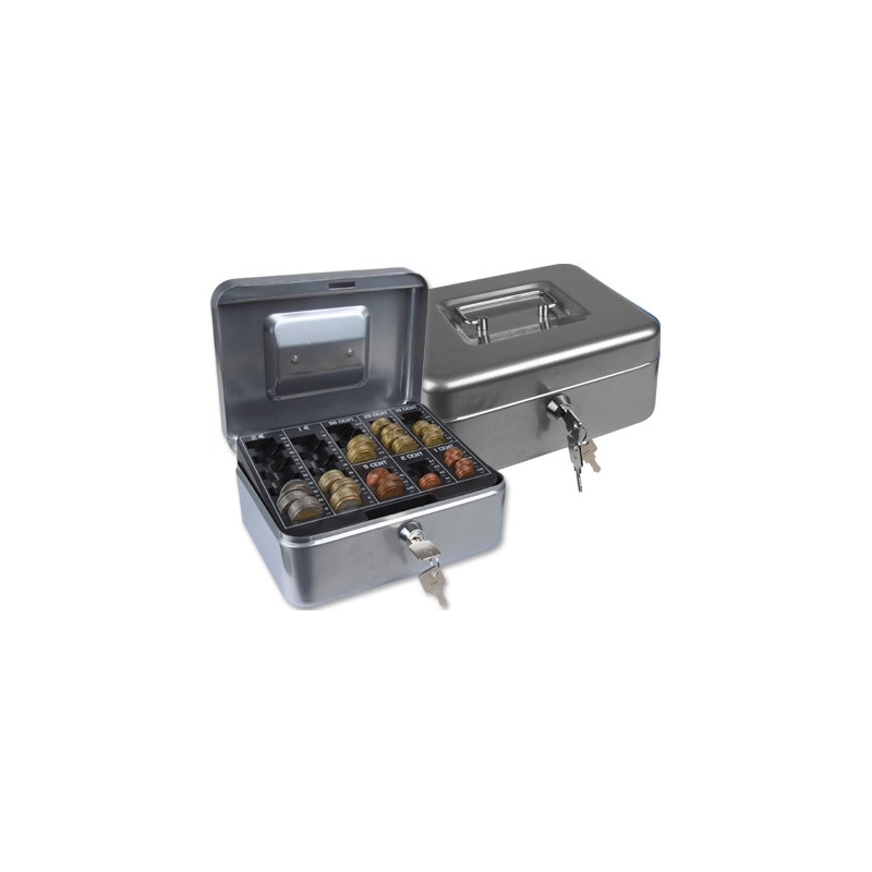 Caisse monnaie q-connect structure acier 0.8mm épaisseur plateau amovible espace billets 200x160x90mm coloris argent