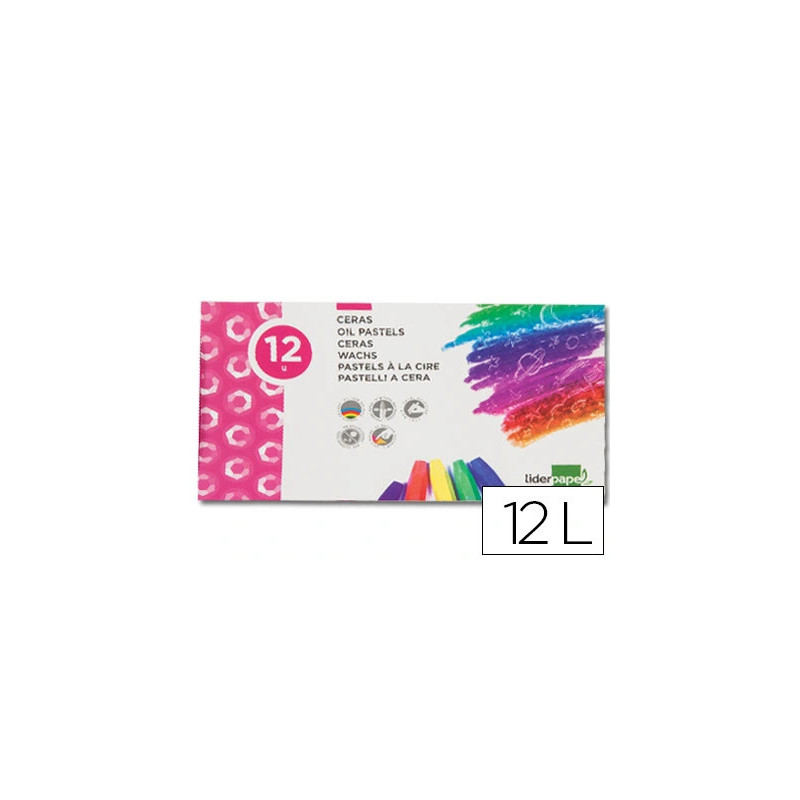 Crayon cire liderpapel 75mm diamètre 12mm papier carton tissu coloris brillants boîte 12 unités