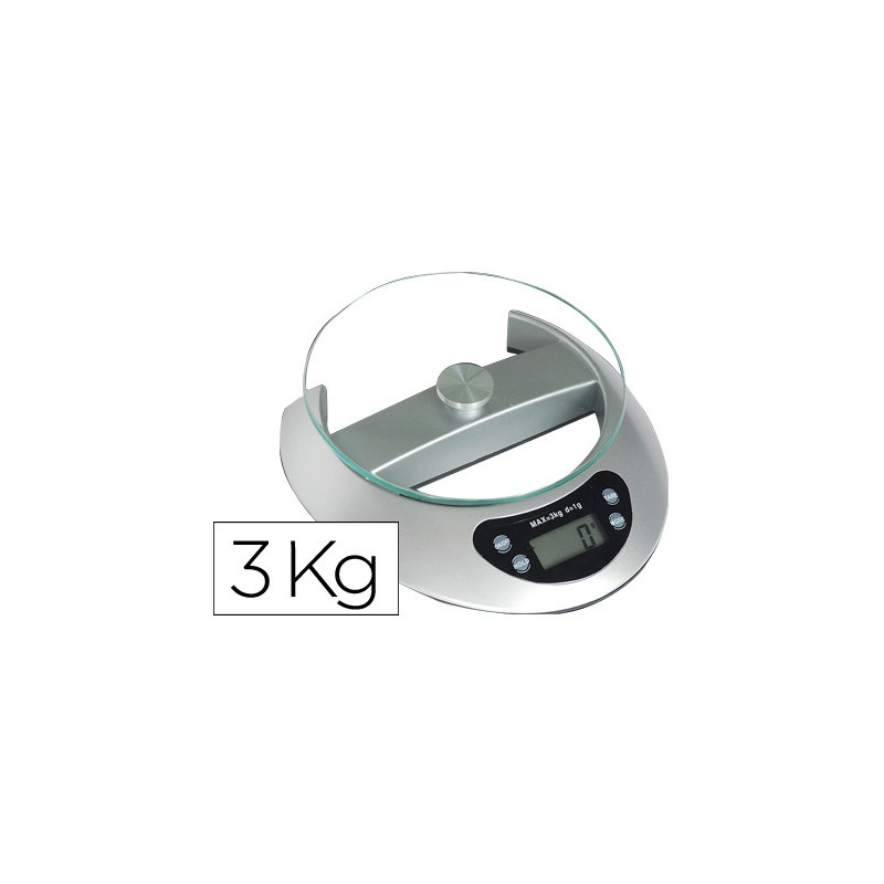 Pèse-lettres électronique q-connect 3kg base 19x21cm diamètre plateau 17cm plateforme cristal tempéré écran lcd