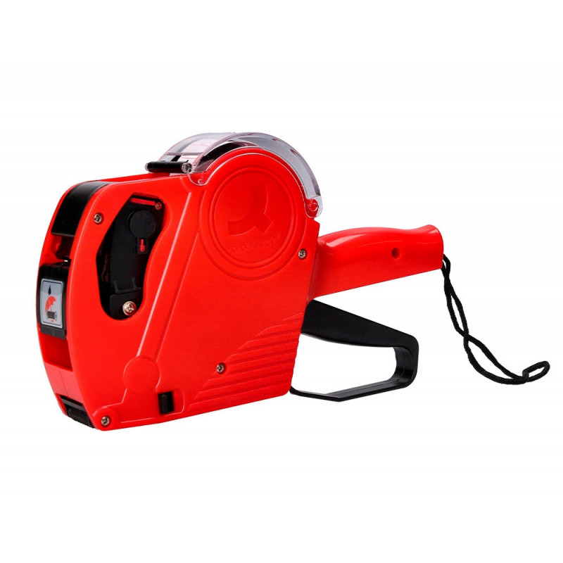 Pince à étiqueter q-connect 1 ligne 8 caractères 225x135x40mm 300g coloris rouge rouleau encreur non inclus