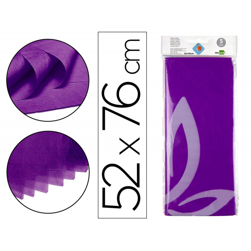 Papier de soie liderpapel 52x76cm 18g/m2 unicolore violet sachet 5f