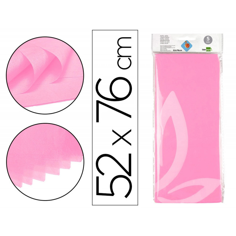 Papier de soie liderpapel 52x76cm 18g/m2 unicolore rose sachet 5f