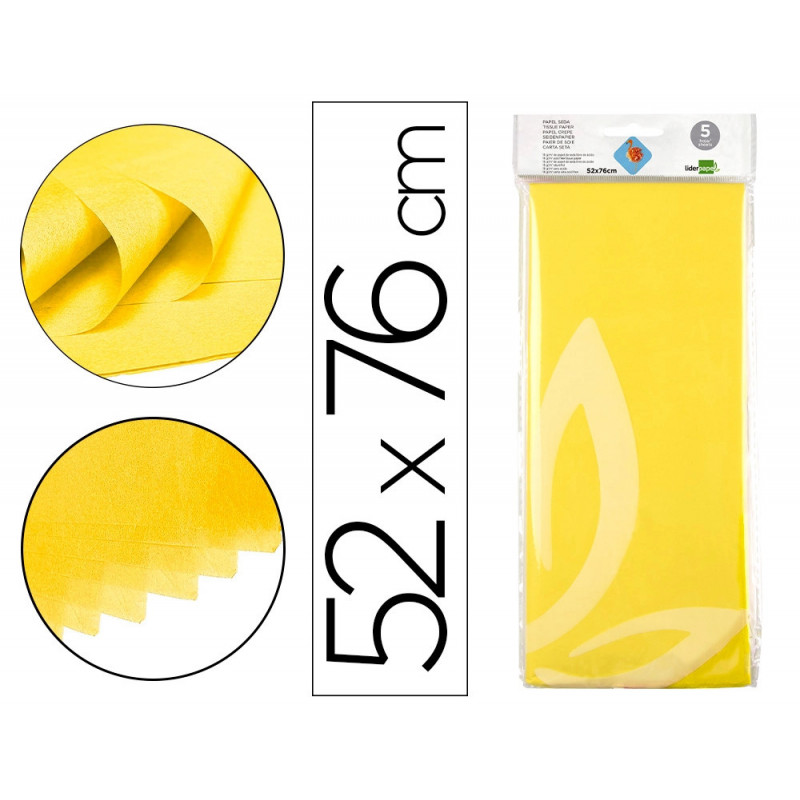 Papier de soie liderpapel 52x76cm 18g/m2 unicolore jaune sachet 5f