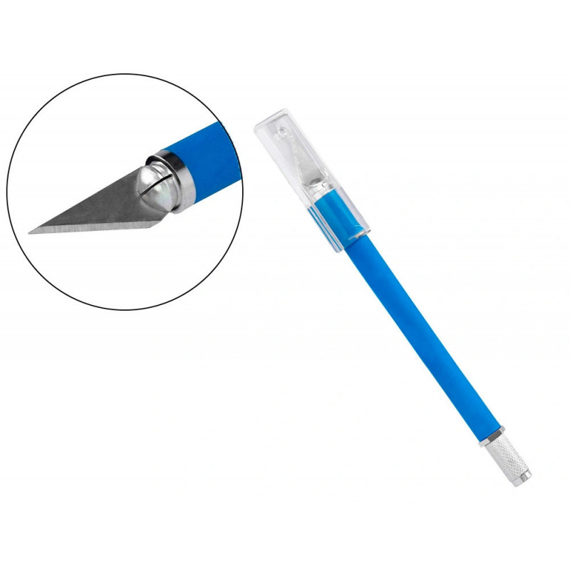 Cutter bistouri q-connect en gomme lame 6mm fixe avec capuchon de protection 5 lamesde rechange incluses