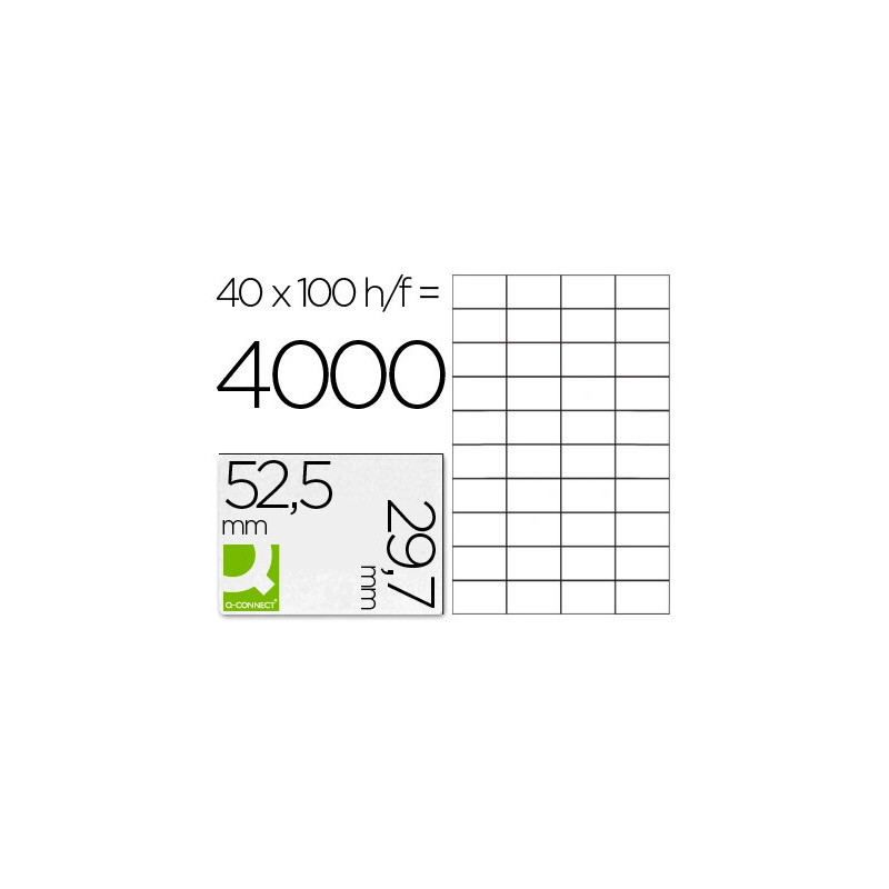 Étiquette adhésive q-connect 52.5x29.7mm coins droits imprimante jet encre laser copieur boîte 100 feuilles 4000 unités