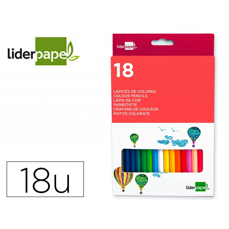 Crayon couleur liderpapel mine extra-résistante 174.5mm écriture douce coloris intenses étui carton plastifié 18 unités