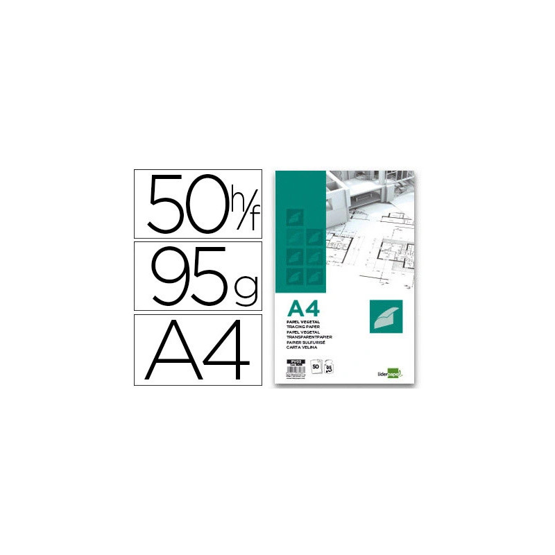 Bloc dessin liderpapel papier calque haute transparence 95g/m2 a4 210x297mm 50f